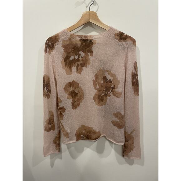Vince Dahlia Pink & Brown Floral Alpaca Mohair-Blend Sweater MSRP $345 Sz Small - Picture 11 of 13